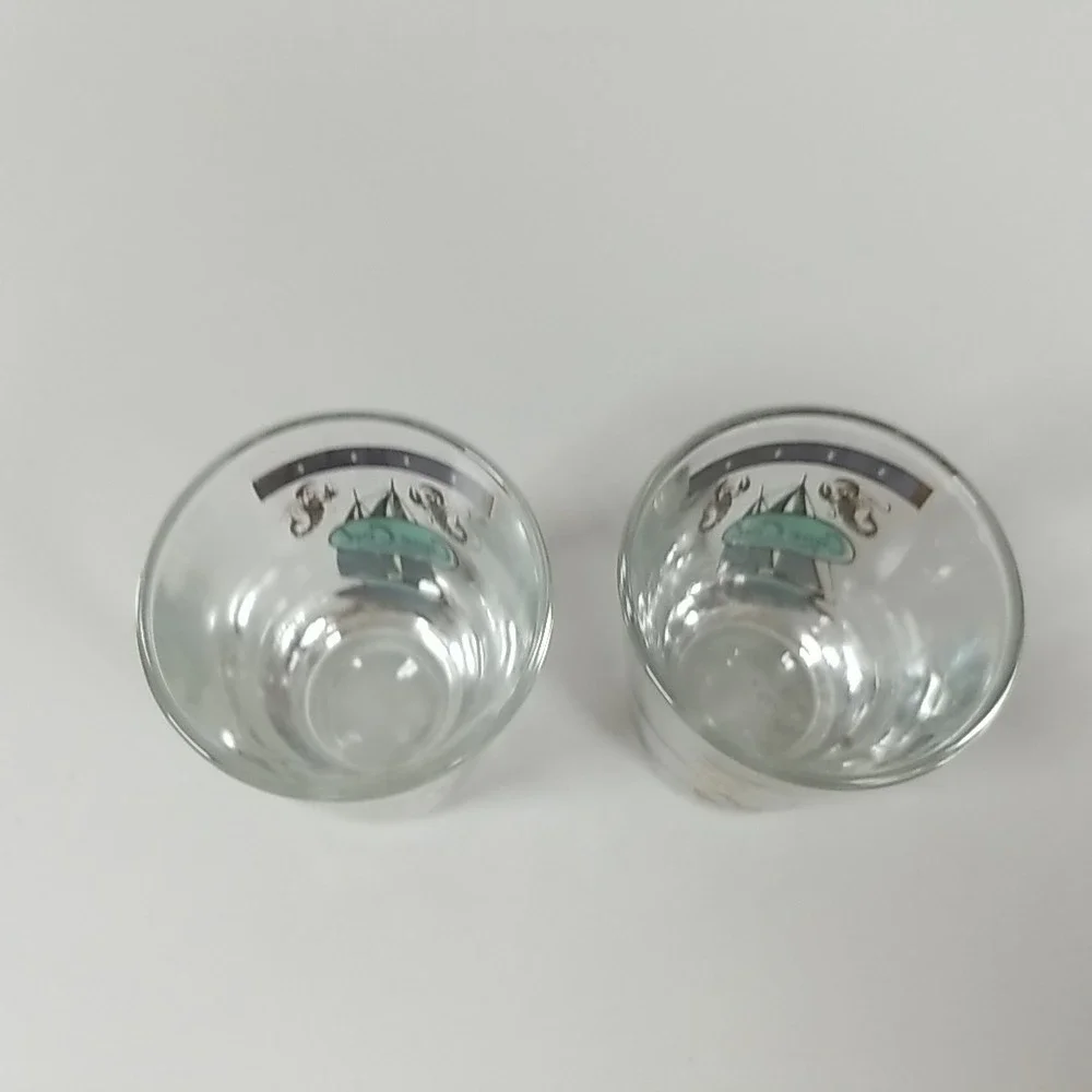 Set Of Vintage MCM Cape Cod Souvenir Shot Glasse Gold Turquoise